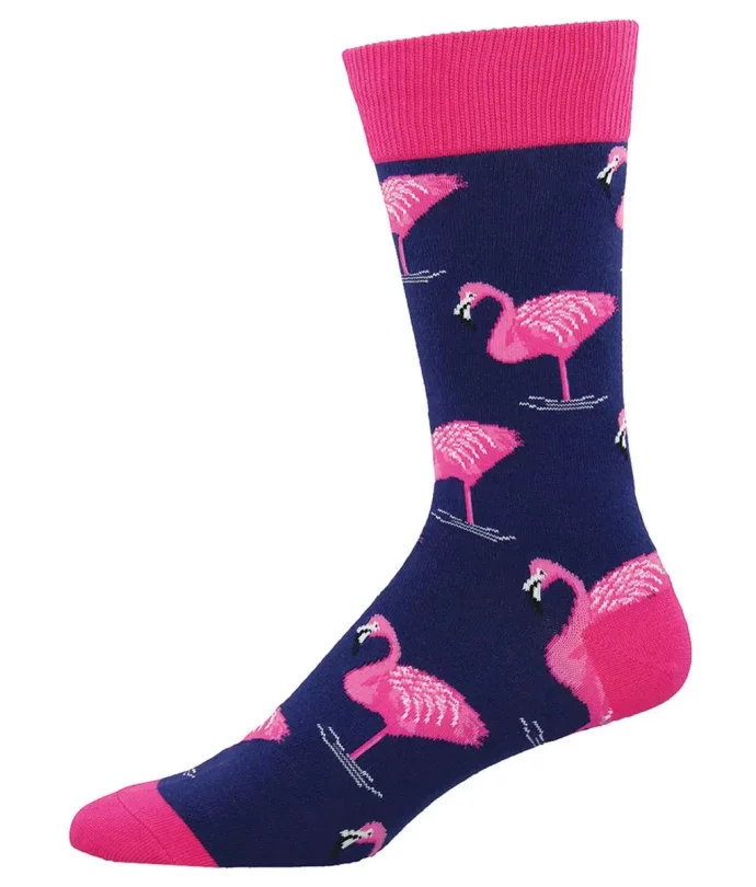 chaussettes bleu marine flamants roses 2